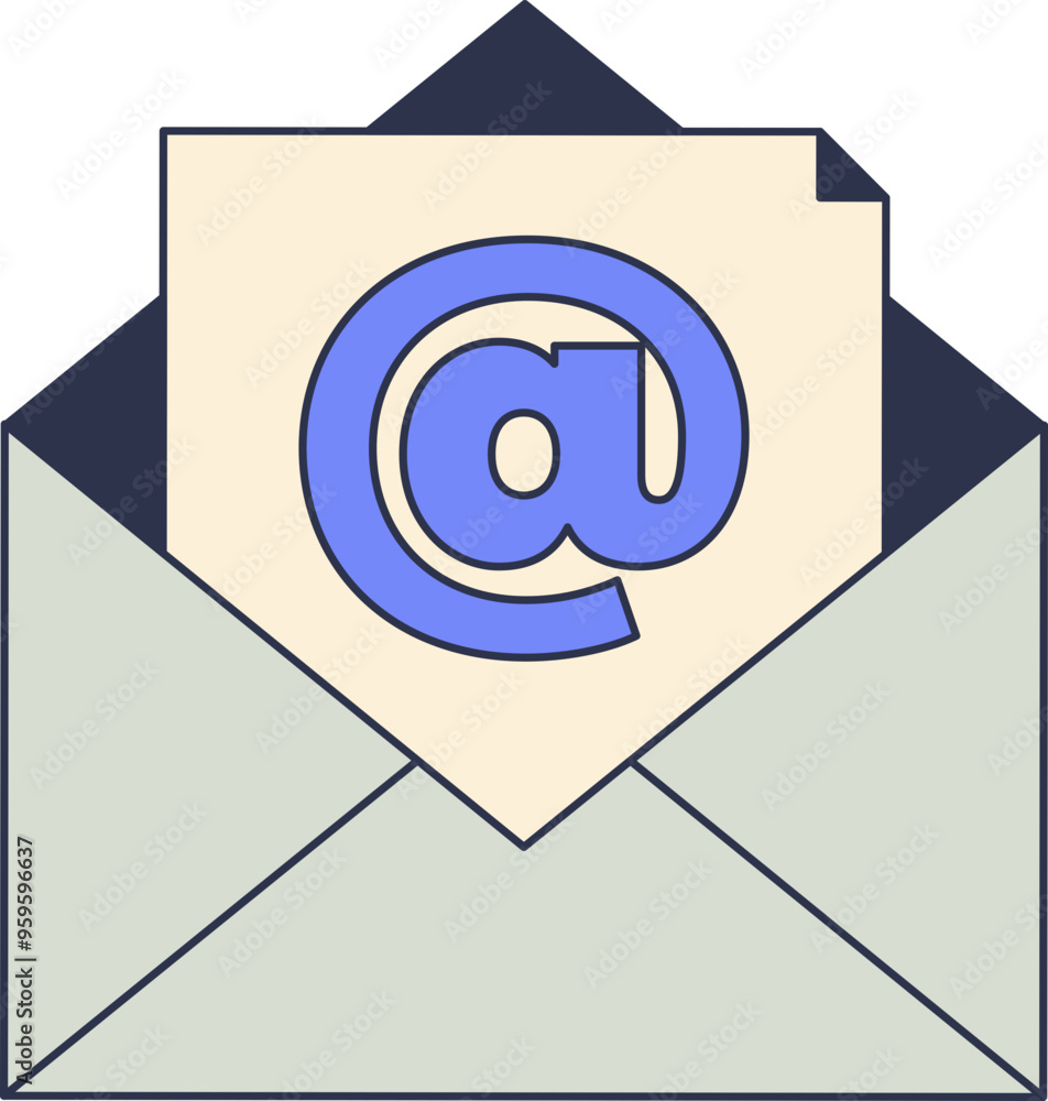 Aufkleber an open envelope with a paper showing an email icon, symbolizing digital communication.