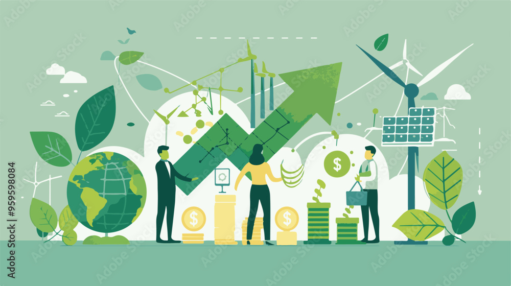 Wall mural a flat design vector art illustration depicting the concept of green finance and sustainable develop