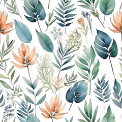 seamless Watercolor Pattern using botanical elements.