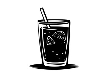 Glass of fruit smoothie placed on a wooden table with a straw inserted, vector illustration art