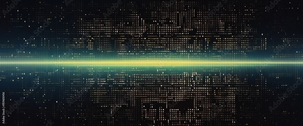 Aufkleber data horizon: a luminous line cuts through a dark, data-filled expanse, symbolizing the boundary of 
