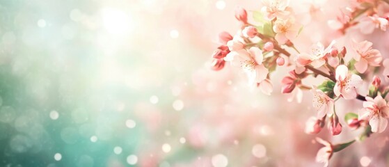 Fototapeta premium A serene illustration of cherry blossoms in soft pastel tones, evoking a sense of tranquility and natural beauty.