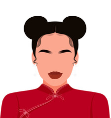 Illustration of an Asian woman with traditional Chinese hairstyle, featuring double elegant bun, perfect for cultural, beauty, and fashion-themed content.