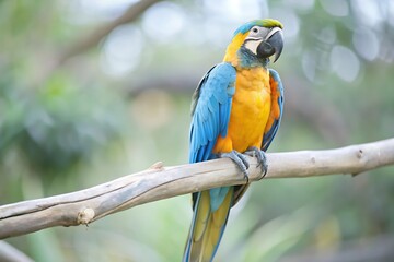A Colorful Parrot With a Blue Tail Sits on a Branch