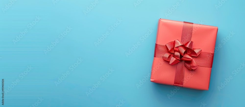 Poster valentine s day greeting handmade gift design idea a top view of a wrapped gift box on a vibrant blu