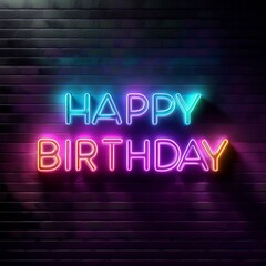 Obraz premium Colorful neon sign featuring the phrase 'Happy Birthday', perfect for festive celebrations and party decorations.