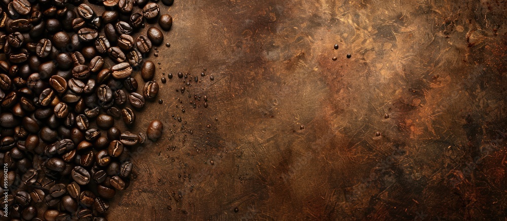 Sticker Black coffee beans on a vintage background. Copy space image. Place for adding text and design