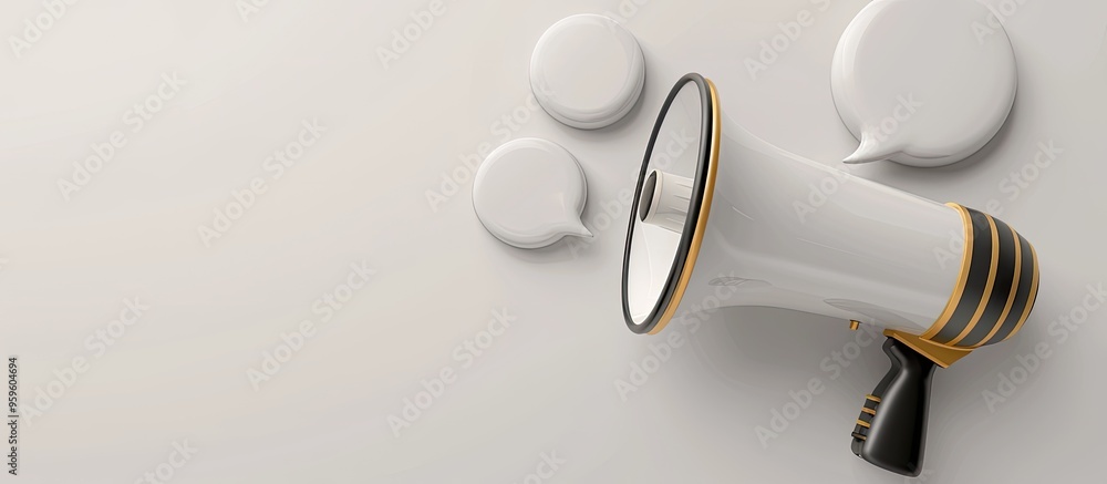 Poster contemporary megaphone and speech bubble on a light backdrop. copy space image. place for adding tex