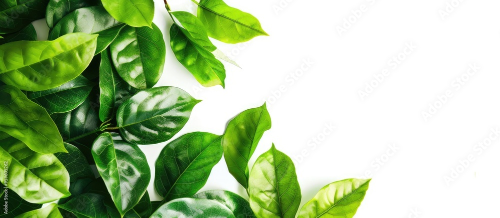 Poster fresh natural green leaves isolated on a white background. copy space image. place for adding text a