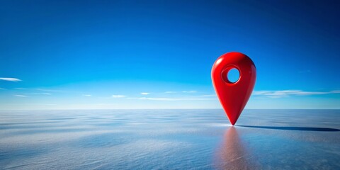 Photo image of a single red pinpoint on a vast expanse of blue sky emphasizing isolation and smallness.