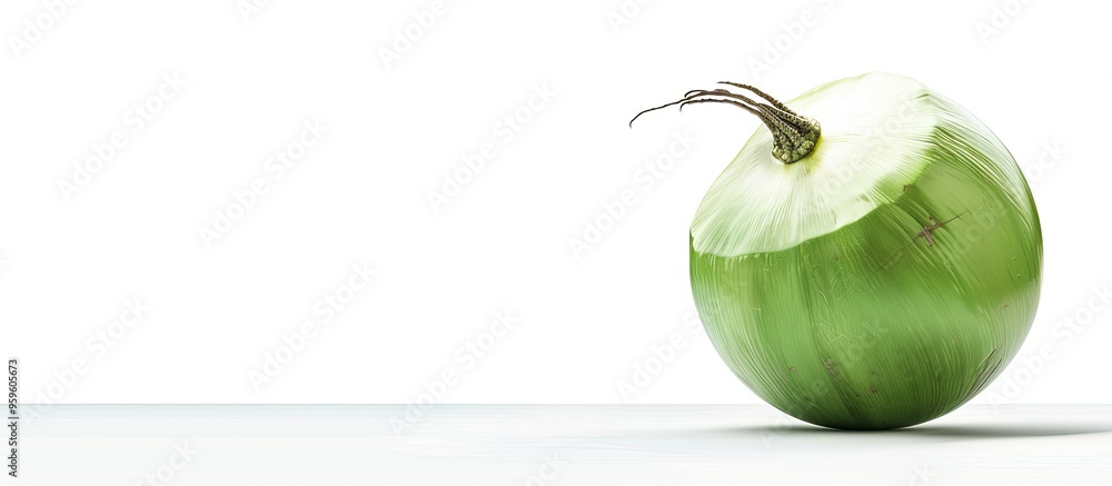 Poster green coconut on a white background. copy space image. place for adding text and design