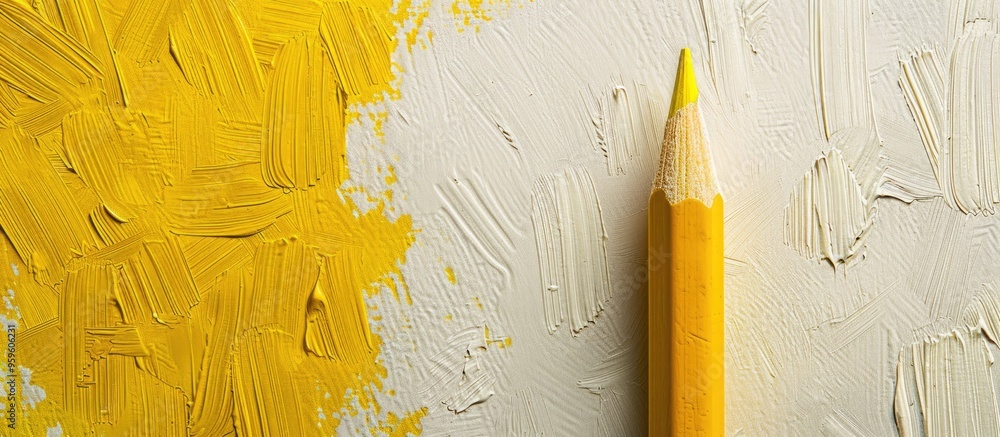 Aufkleber vertical template with copy space featuring a top view close up macro photo of a yellow pencil set a