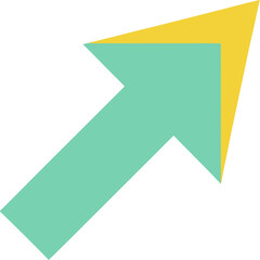 Stylized two-tone rightward arrow with a yellow point and aqua tail on a white background