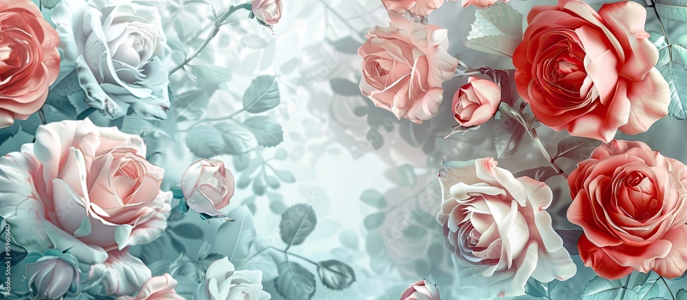 Poster blooming roses create a lovely background for postcard designs and wedding invitations. copy space i