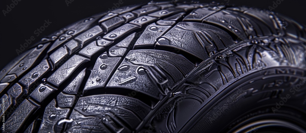 Poster close up of a beautiful summer tire tread against a black background detailed view of tire tread wit