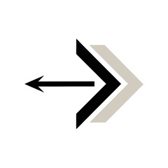 Stylized black and beige arrow pointing left with shadow effect on a white background