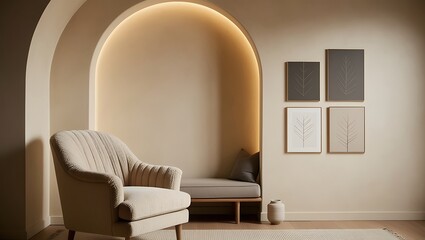 Modern Apartment Interior with art picture frame. Japanese home interior design of modern living room