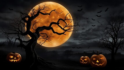 halloween background with pumpkin and bats