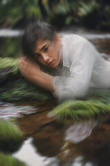 River no return -  Blurry Portrait of a man in a river