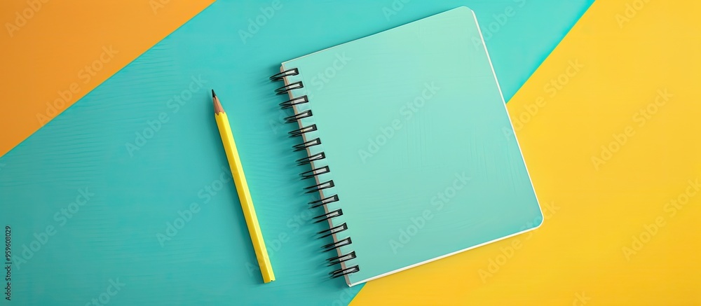 Poster notebook featuring a wish list on a colored background flat style concept of planning. copy space im