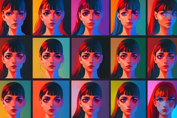 Naklejka premium AI set of faces in her own life 