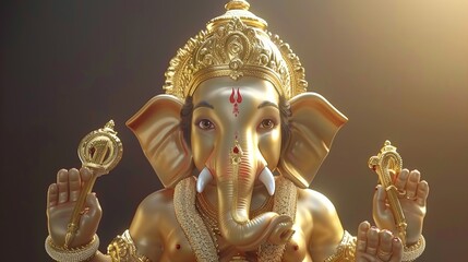 Exquisite golden sculpture of lord ganesha celebrating prosperity and wisdom in artistry