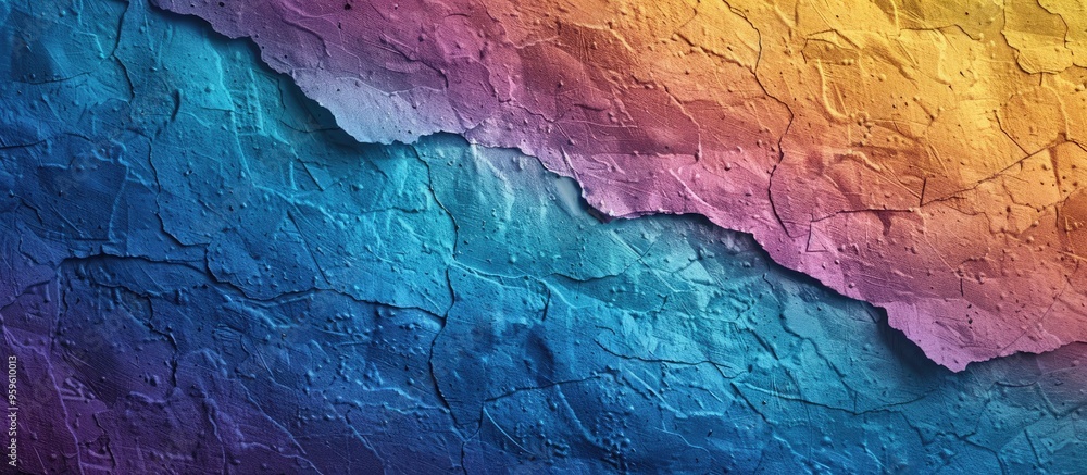 Poster texture of aged craft paper in blue yellow and purple macro view structure of a vintage abstract car