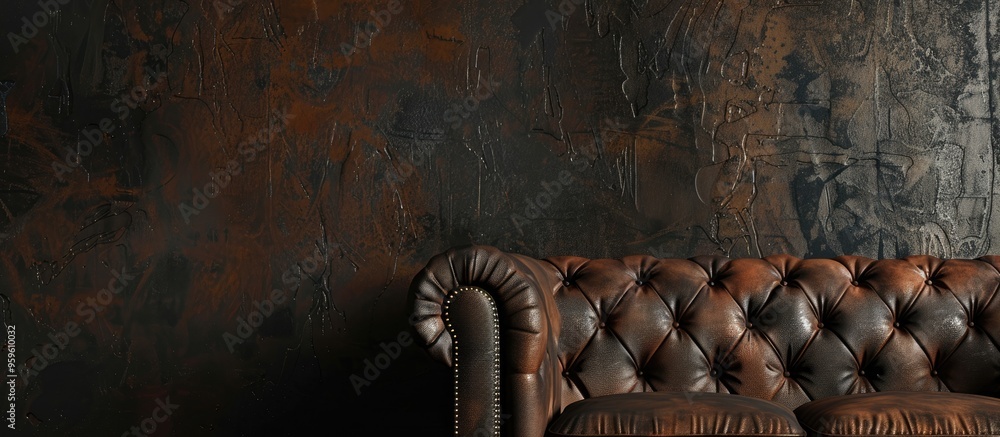 Poster leather sofa backdrop. copy space image. place for adding text and design