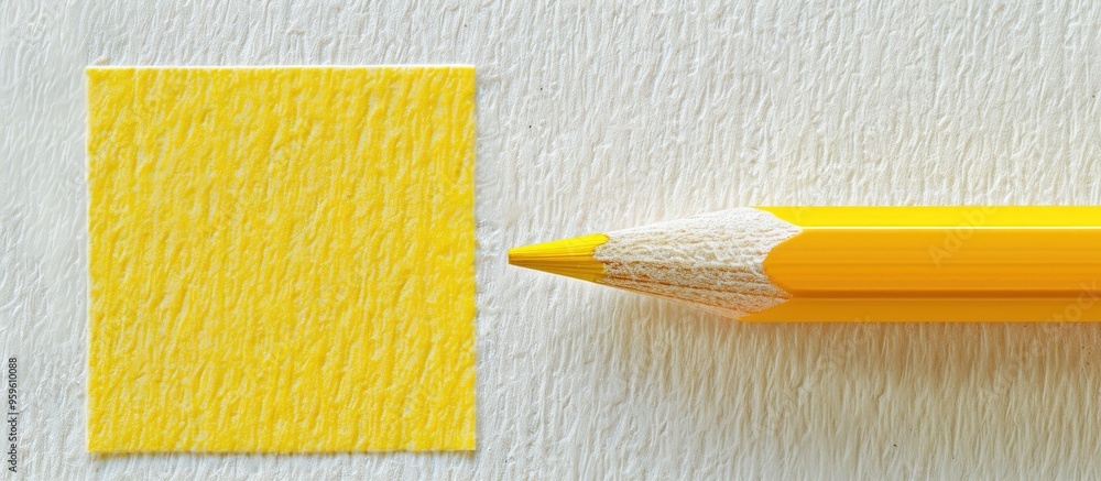 Poster vertical template with copy space featuring a top view close up macro photo of a yellow pencil set a