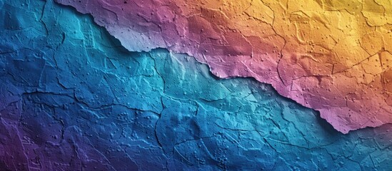 Naklejka premium Texture of aged craft paper in blue yellow and purple macro view Structure of a vintage abstract cardboard featuring a gradient and rainbow pattern Close up of a felt backdrop. Copy space image