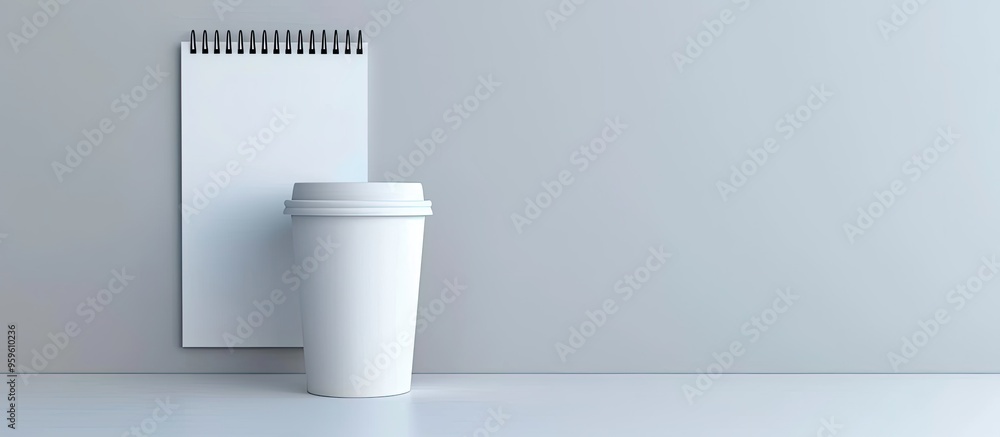 Poster blank notepad for a to do list or goals coffee cup office supplies stationery. copy space image. pla