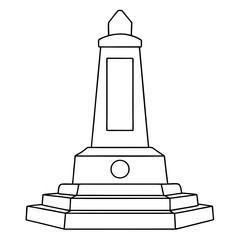 Line drawing of a simple obelisk monument on a stepped base