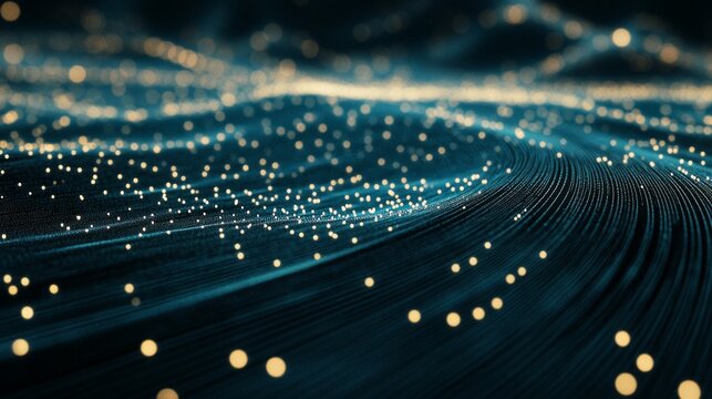 A highly detailed 3D scatter plot with data points hovering in space, connected by lines, symbolizing the intersection of technology and data analysis.