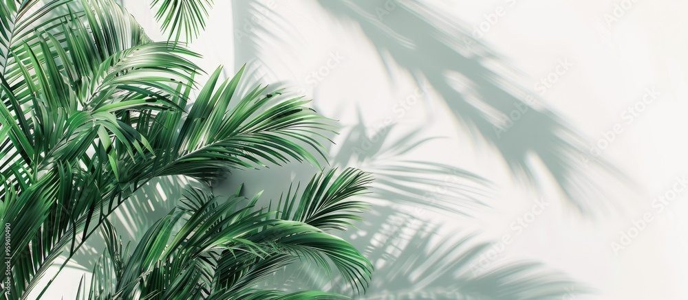 Poster cycas revoluta thunb features soft leaves set against a white background. copy space image. place fo