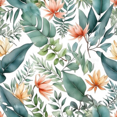 seamless Watercolor Pattern using botanical elements.