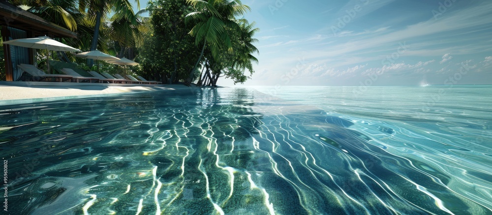 Poster clear ocean water at a resort. copy space image. place for adding text and design