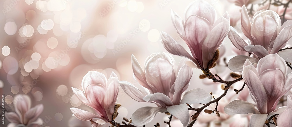Poster background featuring magnolia flowers. copy space image. place for adding text and design