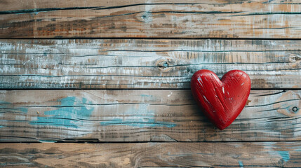red heart on wood background
