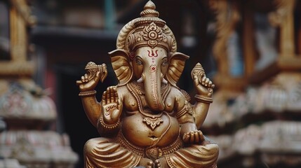Fototapeta premium Exquisite golden ganesha statue a symbol of wisdom, prosperity, and good fortune