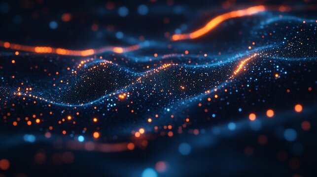 A highly detailed 3D scatter plot with data points hovering in space, connected by lines, symbolizing the intersection of technology and data analysis.