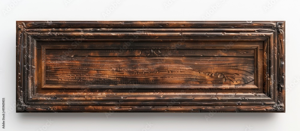 Poster antique wooden photo frame featuring empty space isolated on a white background. copy space image. p