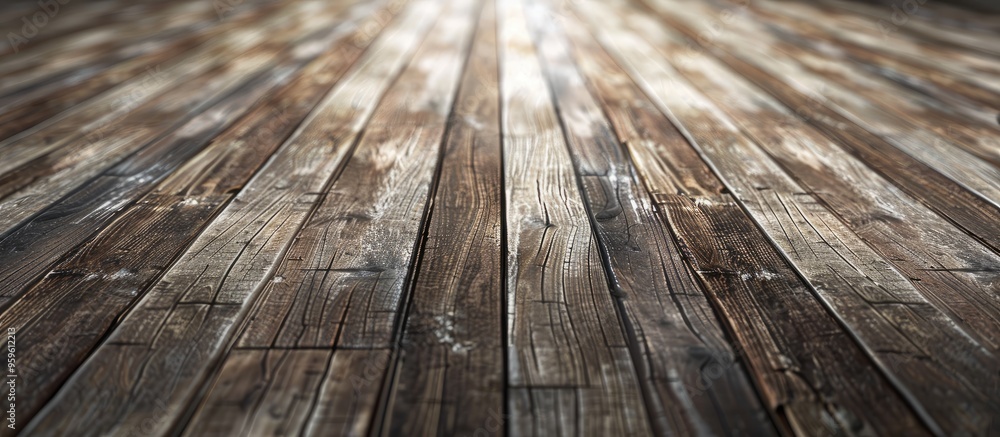 Poster grunge plank wood floor texture background from a perspective view for displaying or showcasing a pr