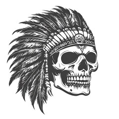 Obraz premium A Skull Wearing an Indian Feathered Headdress