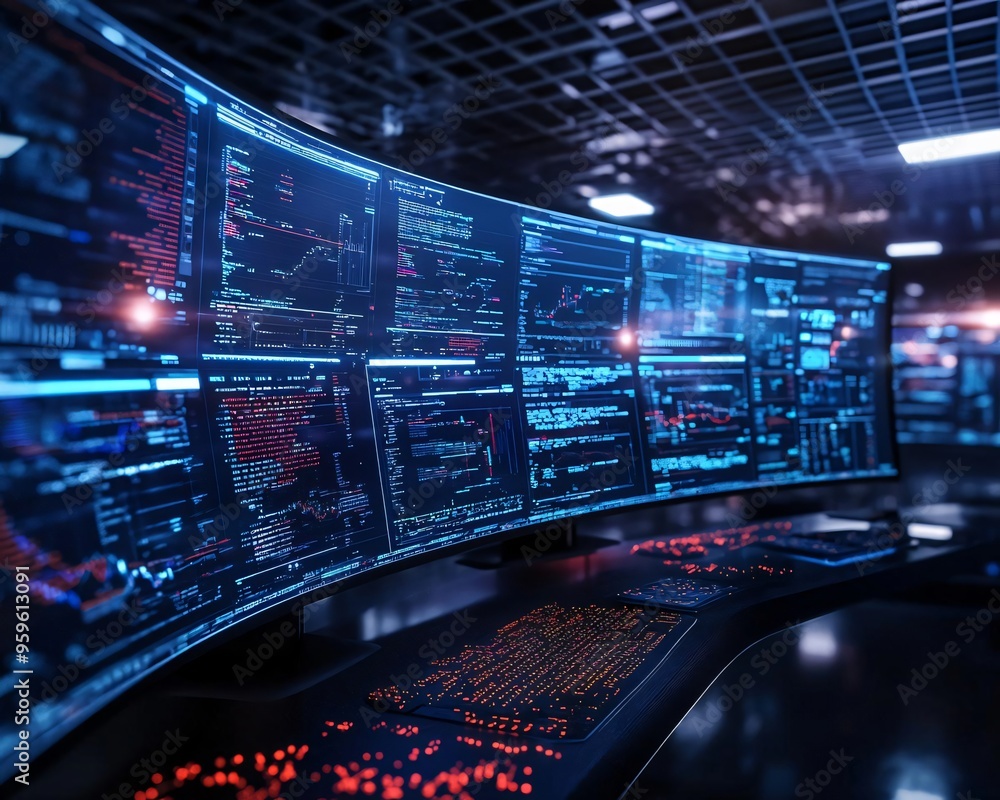 Poster futuristic digital dashboard displaying real-time data and analytics in a tech environment. ideal fo