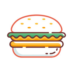 a simple, cartoon-style illustration of a hamburger. It features a bun with sesame seeds on top, a layer of green lettuce, a slice of cheese, and a patty, all outlined with bold lines