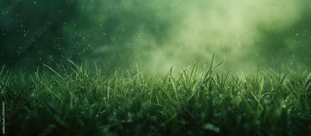 Poster green background made of grass in a field. copy space image. place for adding text and design