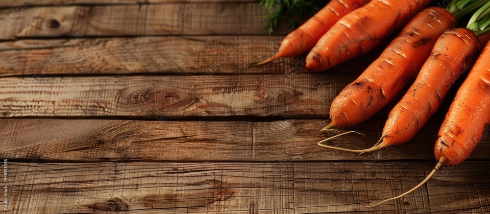 Aufkleber fresh organic carrots on a wooden surface. copy space image. place for adding text and design