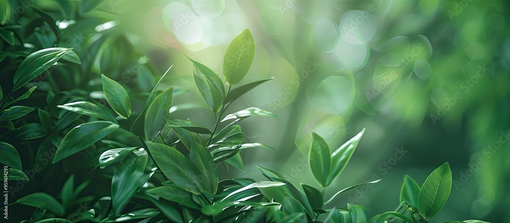 Poster blurry green plants abstract environmentally themed background. copy space image. place for adding t