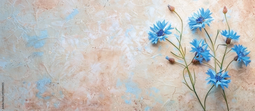 Poster textured vintage paper backdrop with cornflower. copy space image. place for adding text and design