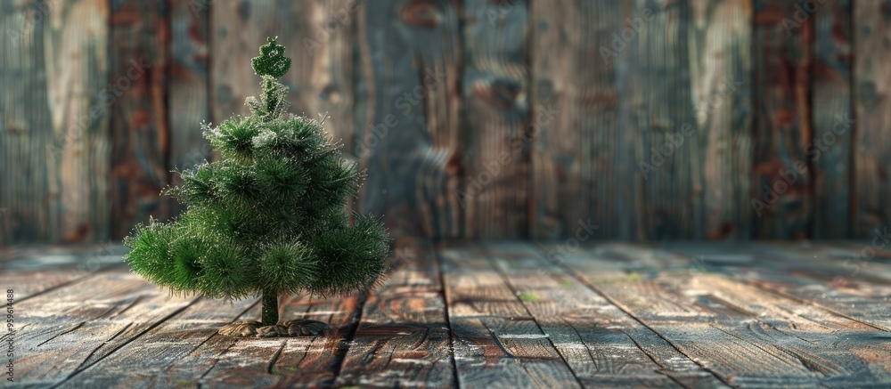 Poster christmas pine tree on a wooden surface. copy space image. place for adding text and design